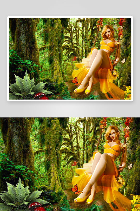 森林仙女荡秋千照片摄影-众图网