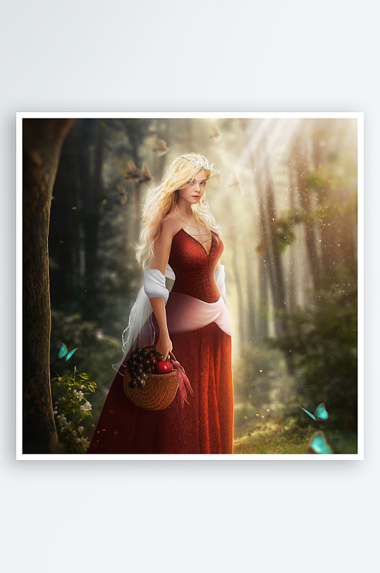 森林仙子手提果篮优雅伫立-众图网