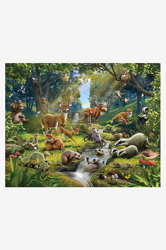 森林动物欢乐聚会场景-众图网