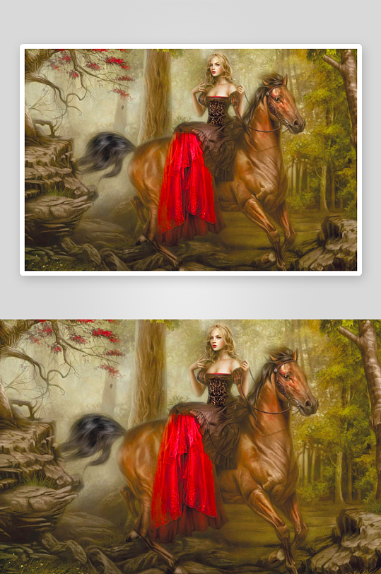 森林中骑马的女子奇幻场景-众图网