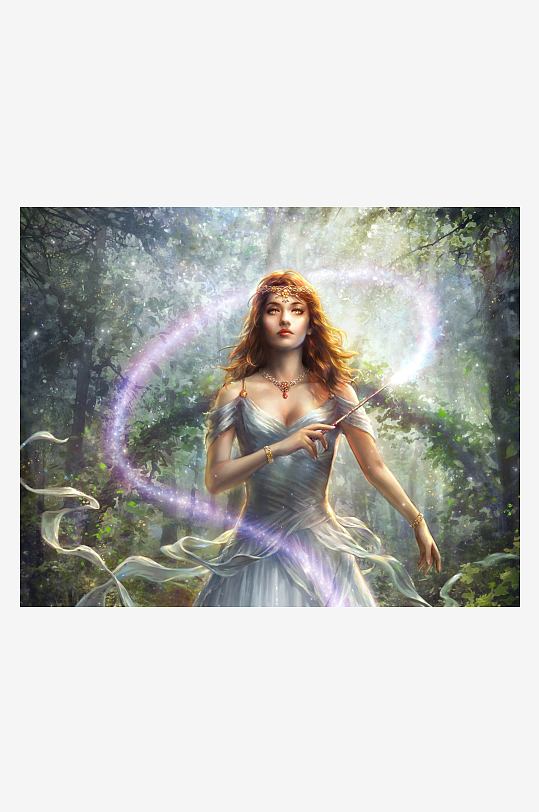 森林中魔法少女施展法术-众图网