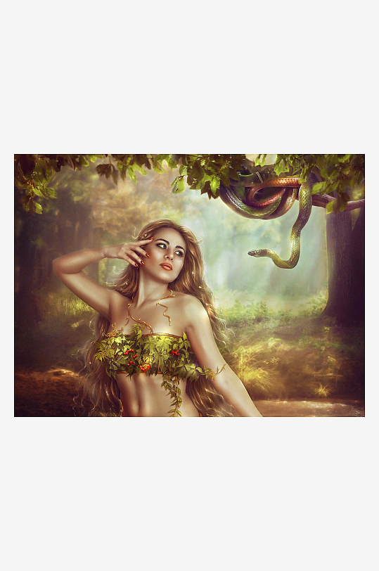 森林女神与蛇的神秘邂逅-众图网
