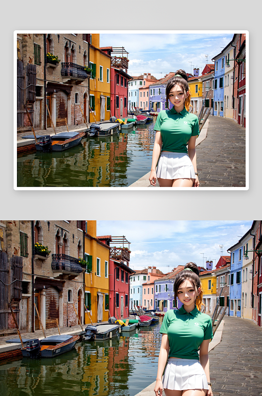 水城少女与彩色建筑-众图网