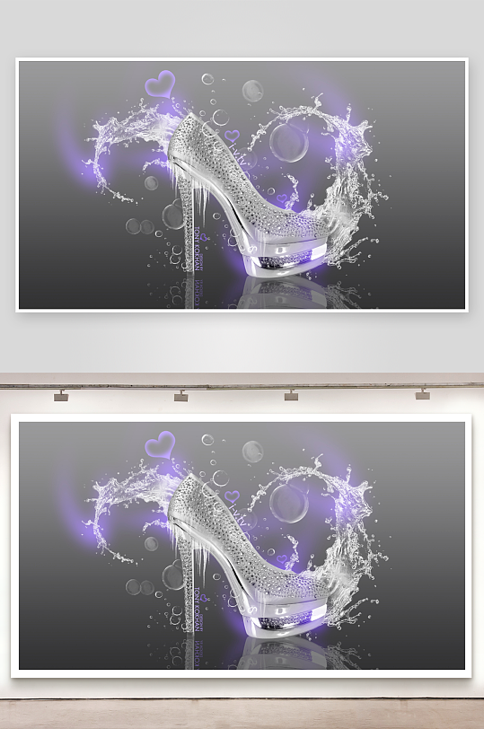 水晶高跟鞋水花飞溅梦幻-众图网