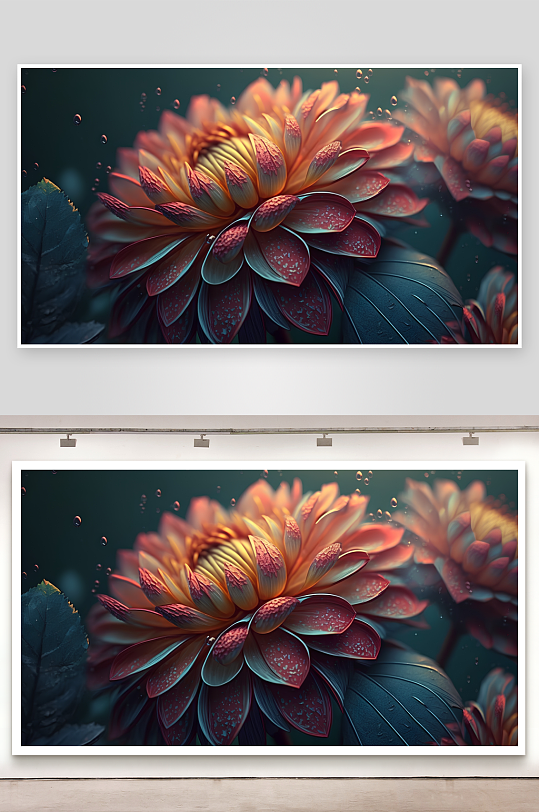 水珠点缀的橙红菊花特写-众图网