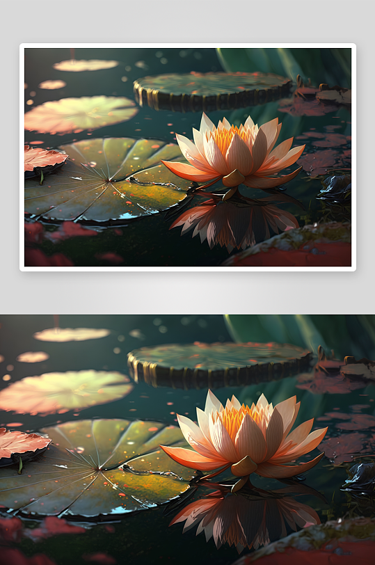 池塘莲花倒影美景-众图网