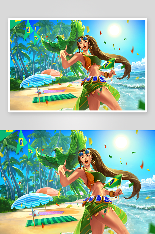 海滩派对女子与鹦鹉同框-众图网