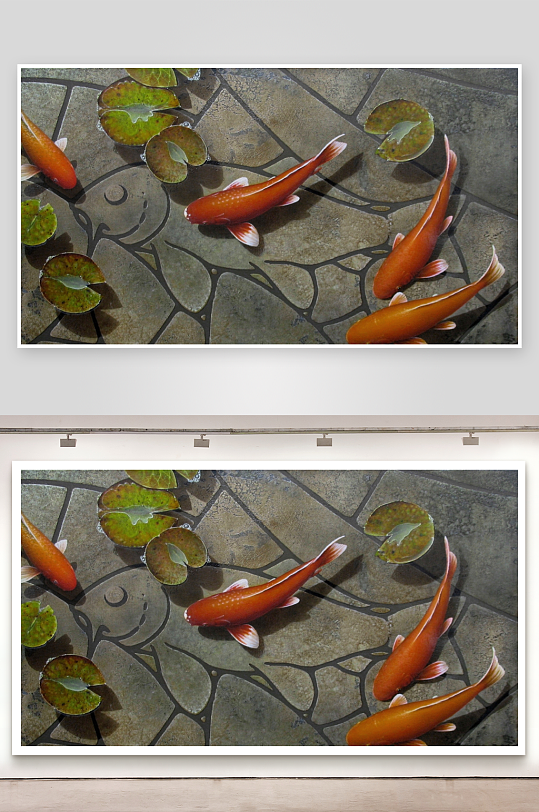 池塘锦鲤游动荷叶点缀-众图网