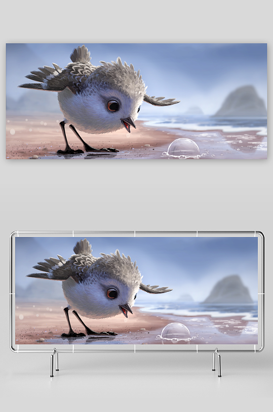 沙滩小鸟好奇泡泡-众图网