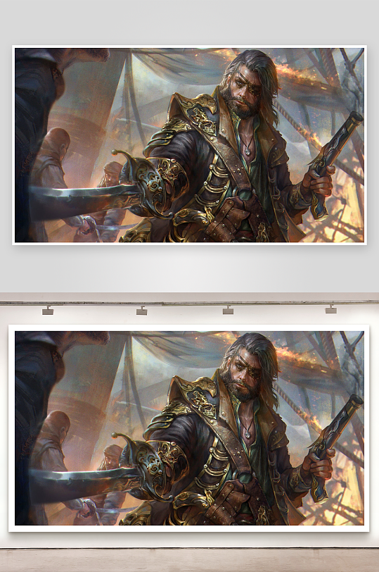 海盗战士手持火枪与弯刀-众图网