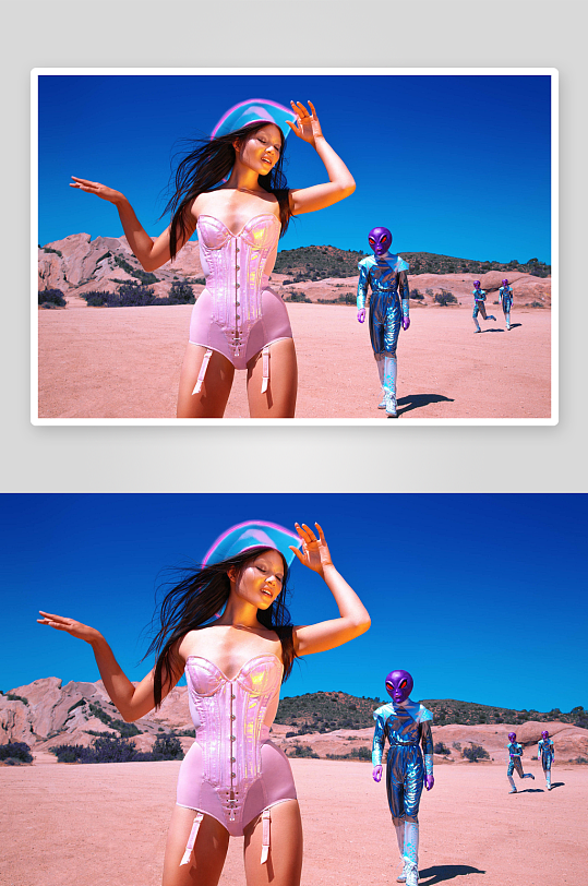 沙漠异星人与粉色装束女子-众图网