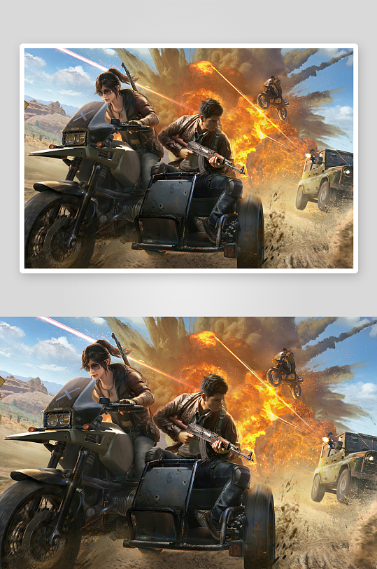 沙漠摩托爆炸追逐场面-众图网