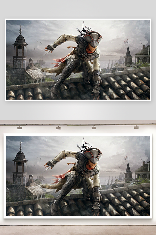 海盗装扮人物屋顶潜行-众图网