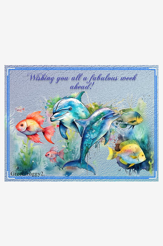 海豚与热带鱼水彩画-众图网