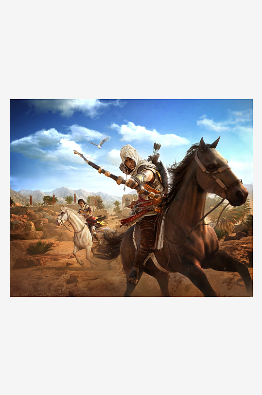 沙漠骑士骑马射箭战斗场景-众图网