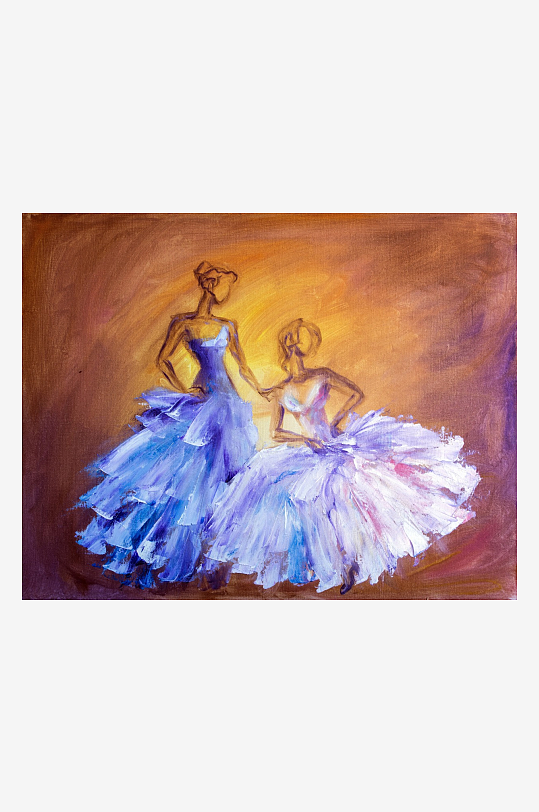 油画中两位芭蕾舞者优雅姿态-众图网
