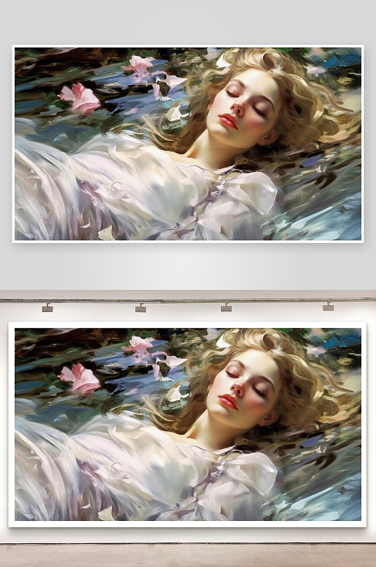 油画中漂浮的金发女子-众图网