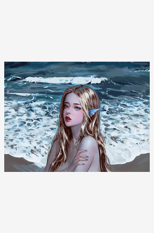 海边精灵少女画像-众图网