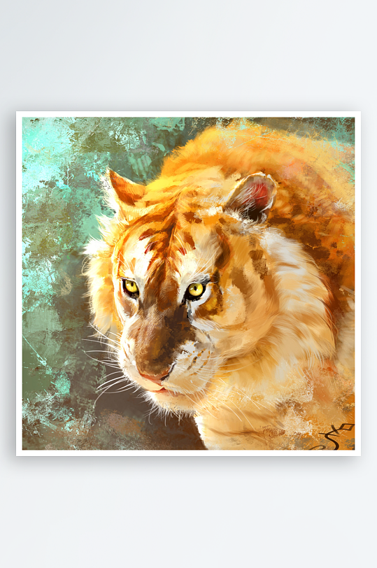 油画风格老虎肖像画-众图网