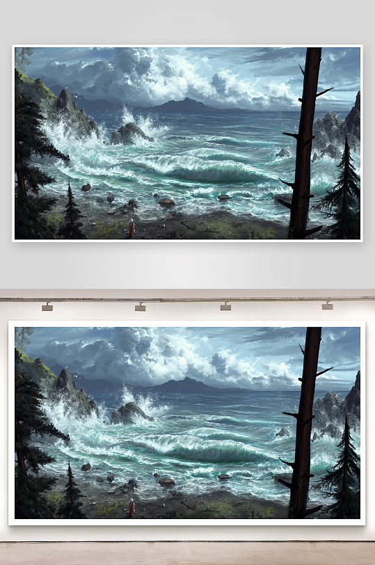 海边风暴浪花拍岸景象-众图网