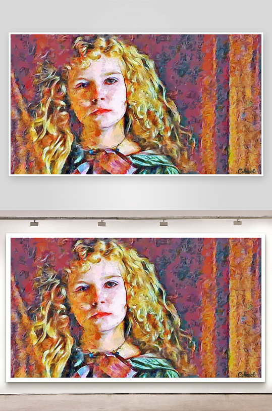油画风格金发女子肖像画-众图网