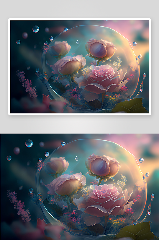 泡泡中的玫瑰花艺术画-众图网