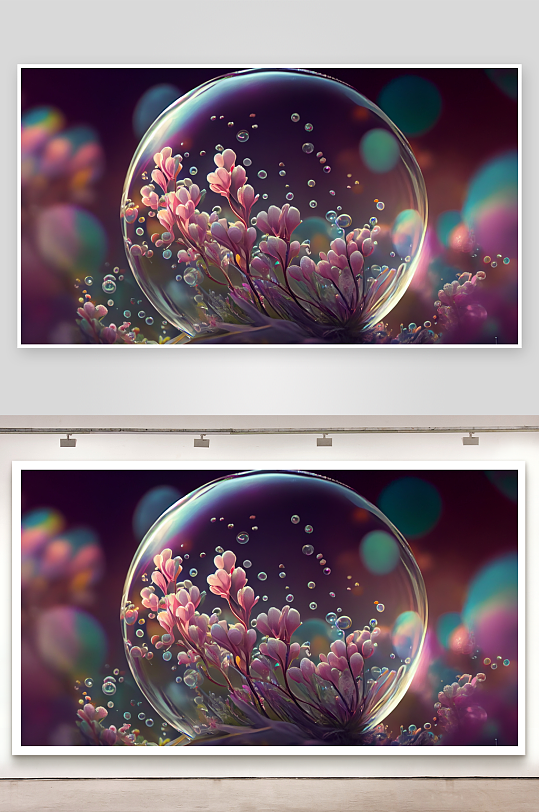 泡泡中的粉色花簇梦幻艺术-众图网