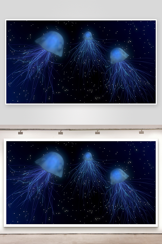 深海发光水母群游动-众图网