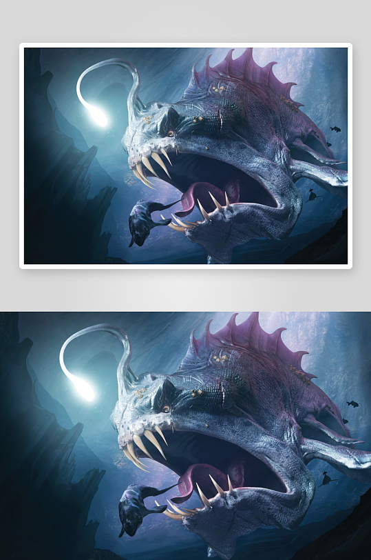 深海巨兽张口捕食场景-众图网