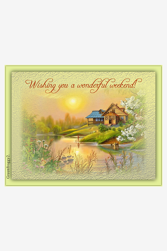 温馨小屋湖畔日落美景-众图网