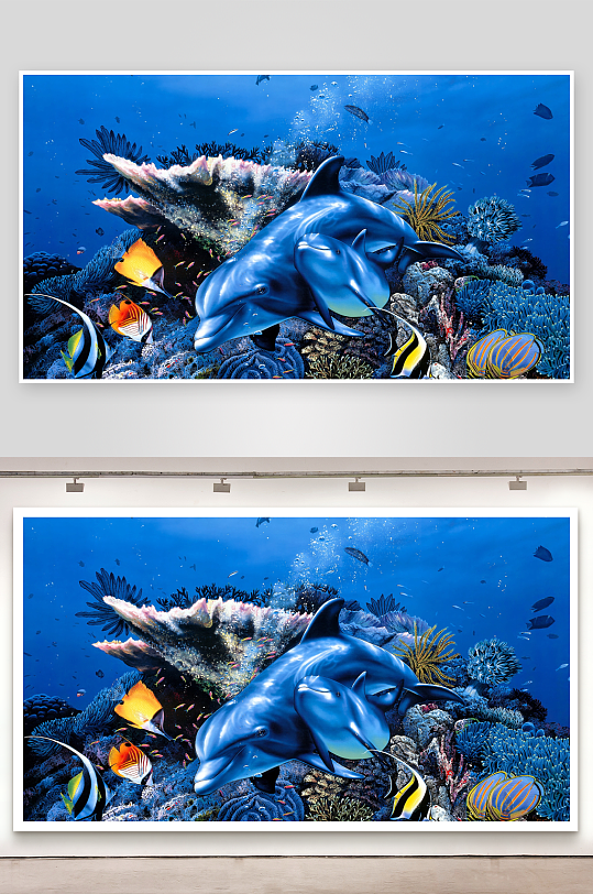 海底珊瑚礁中海豚与鱼群共生-众图网