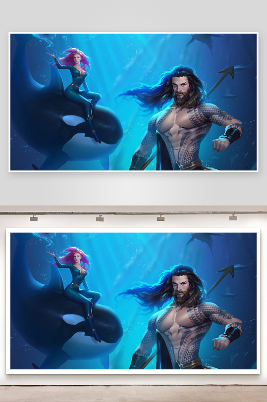 海底神话人物与鲸鱼场景-众图网