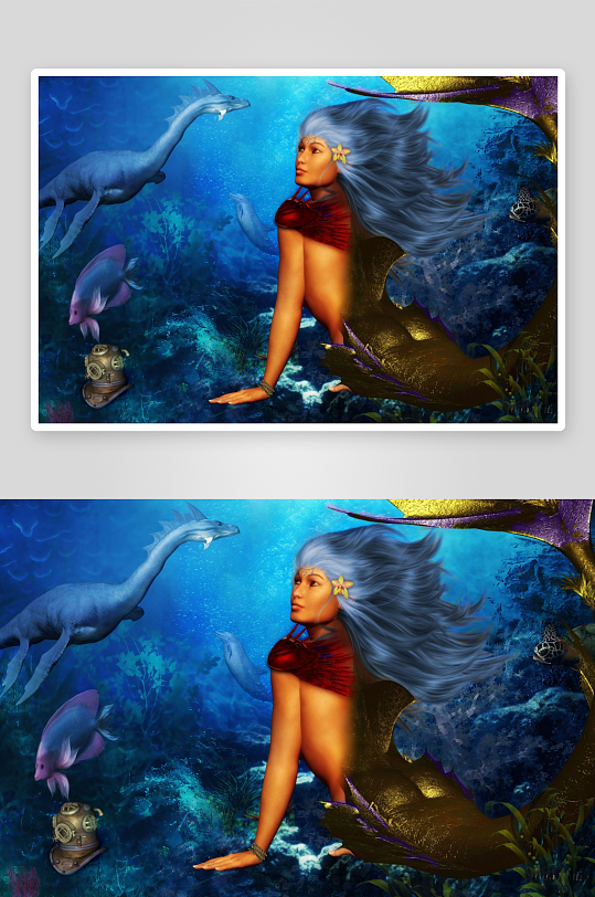 海底美人鱼与史前生物共舞-众图网