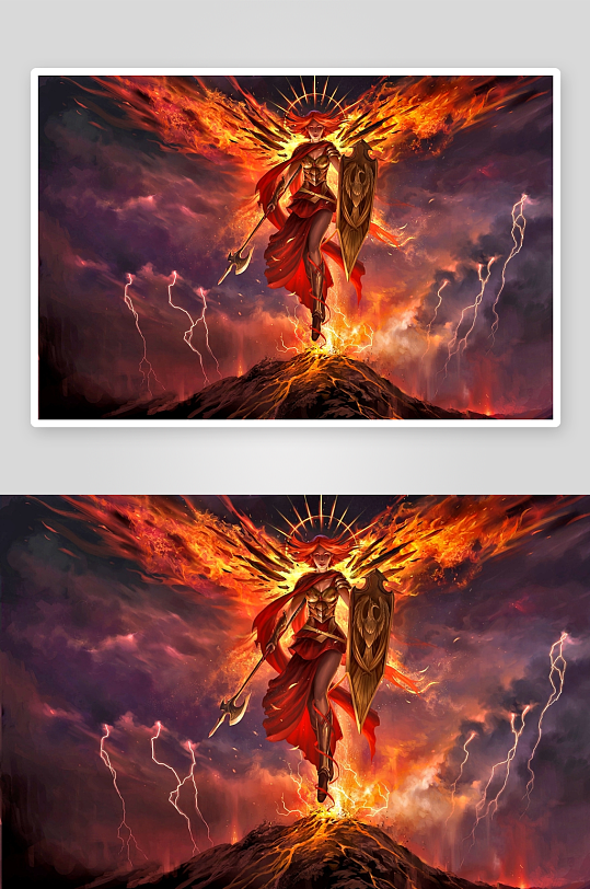 火焰天使屹立火山之上-众图网