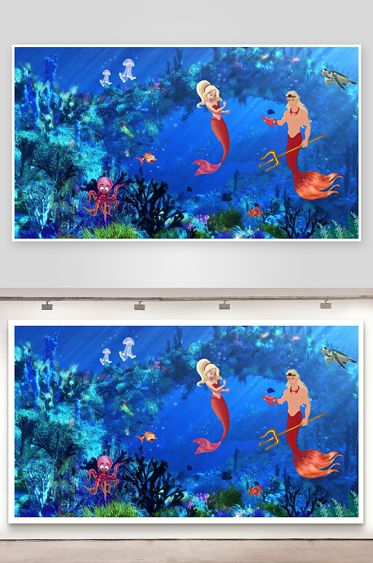海底美人鱼与海洋生物共舞-众图网
