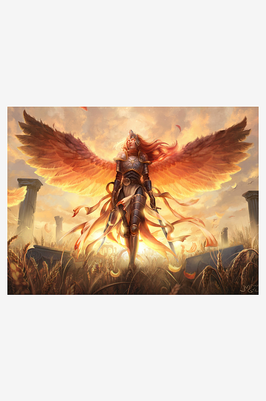 火焰天使站立于废墟之上-众图网