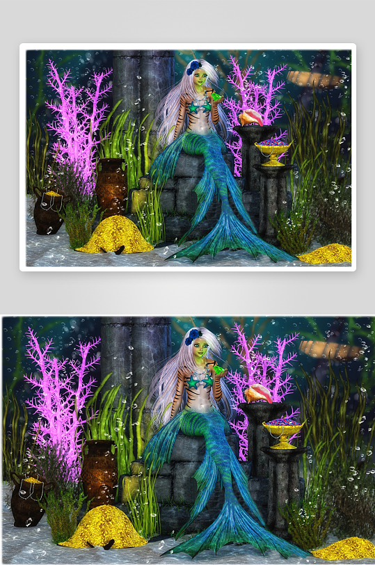海底美人鱼与神秘宝藏-众图网