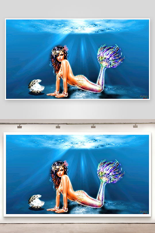 海底美人鱼与贝壳静谧画面-众图网