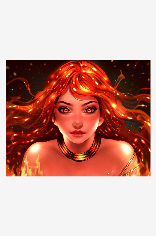 火焰女神肖像画照片摄影-众图网