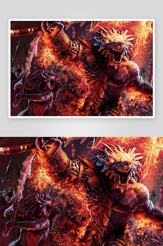 火焰巨龙激战奇幻生物-众图网