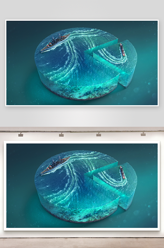 海洋切片展示船只与珊瑚-众图网
