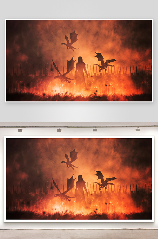 火焰战场龙影人形剪影-众图网