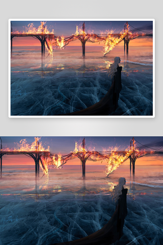 火焰桥梁与冰面女子-众图网
