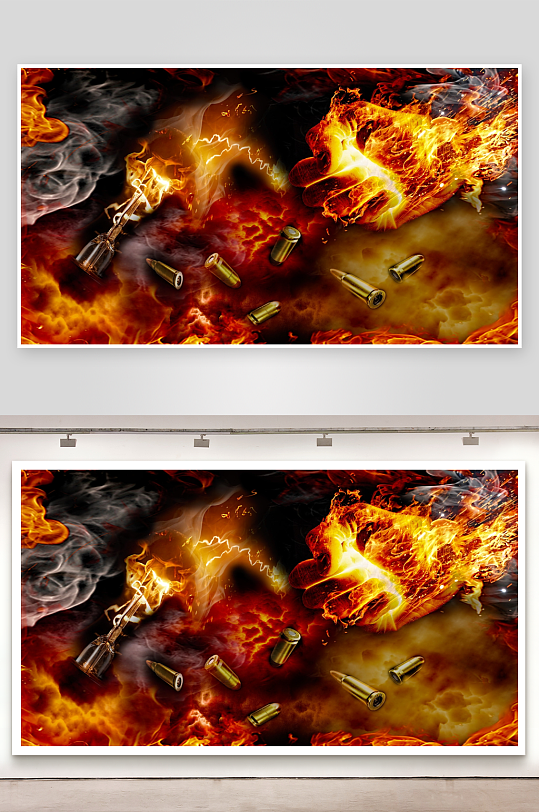 火焰拳头与子弹的激烈碰撞-众图网