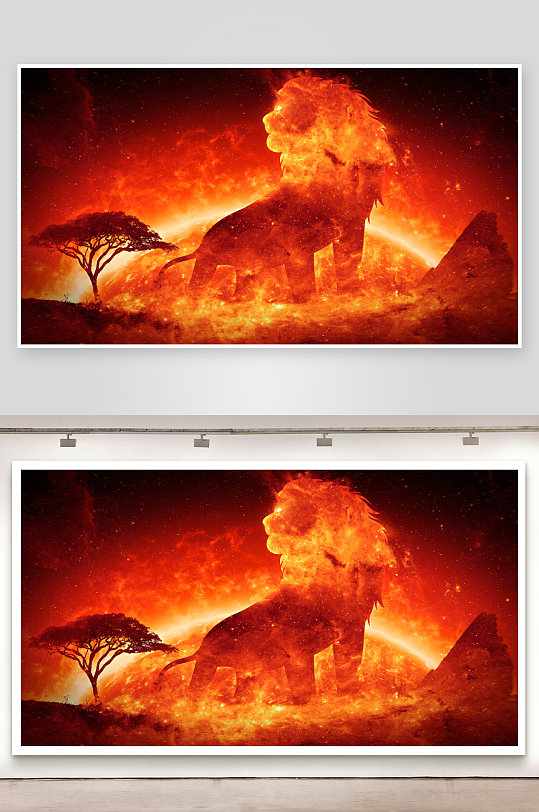 火焰狮子与星空树影-众图网