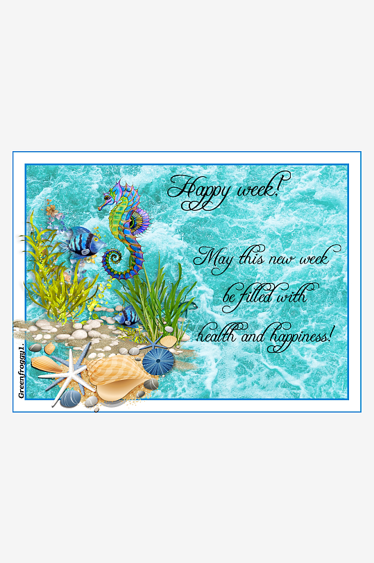 海洋生物与祝福语的插画-众图网