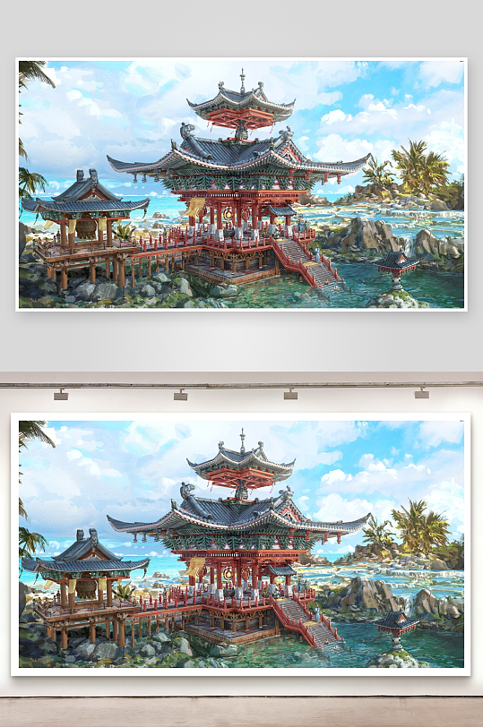 海滨古建筑群景观-众图网