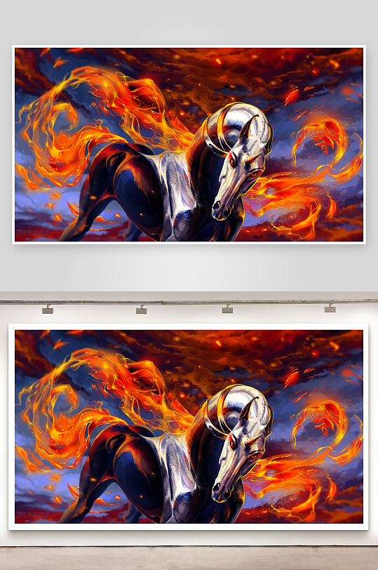 火焰环绕的奇幻白马-众图网