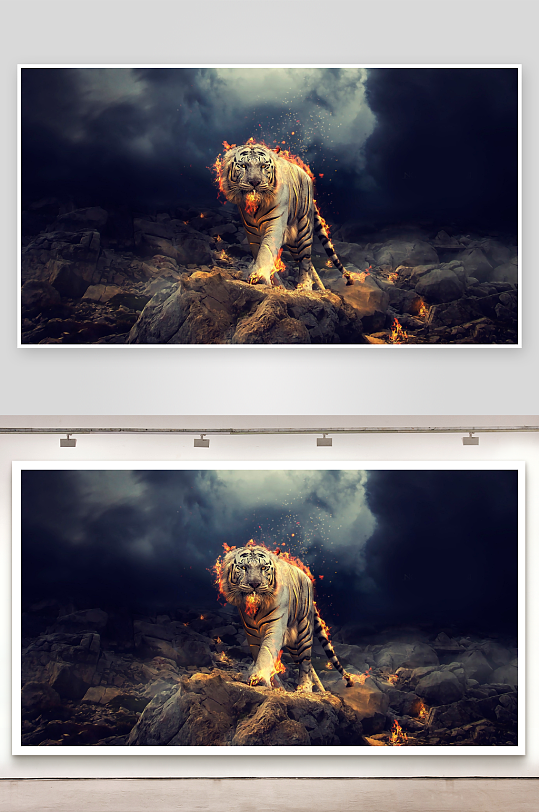 火焰白虎岩石之上-众图网