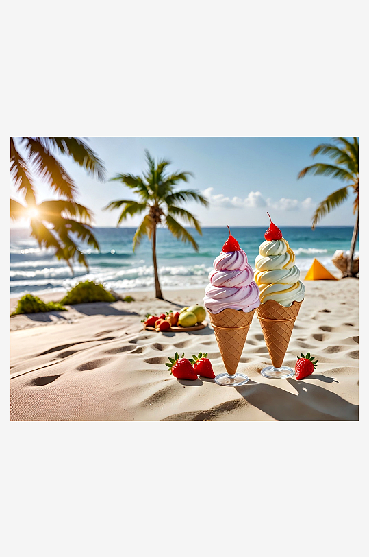 海滩冰淇淋美景照片摄影-众图网